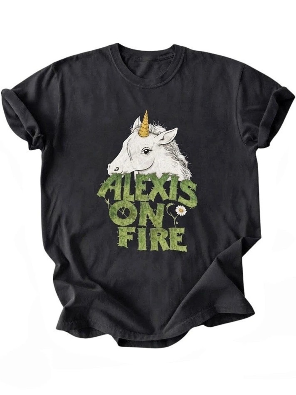 Alexis On Fire Unicorn Floral Gothic Black Gildan T-Shirt